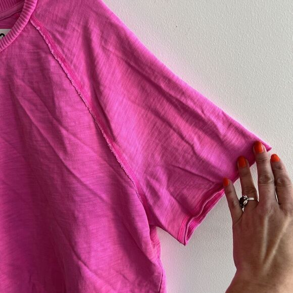 Pink VS Neon Crop Top Cotton Gym Oversized Raw Hem Athleisure XL Womens - Picture 6 of 7